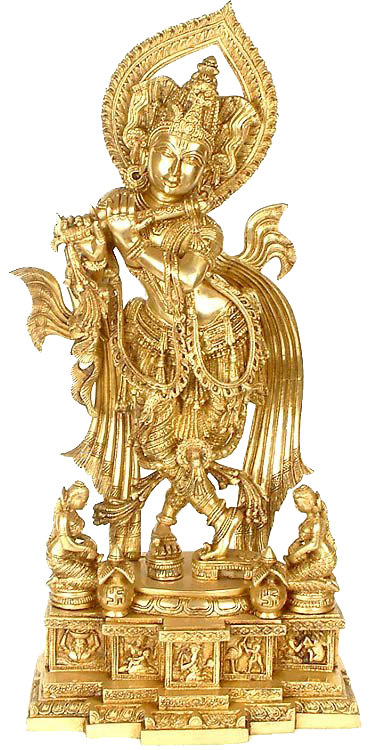 Krishna Gopis aux pieds de Krishna, son Baal-Lila sur le piédestal