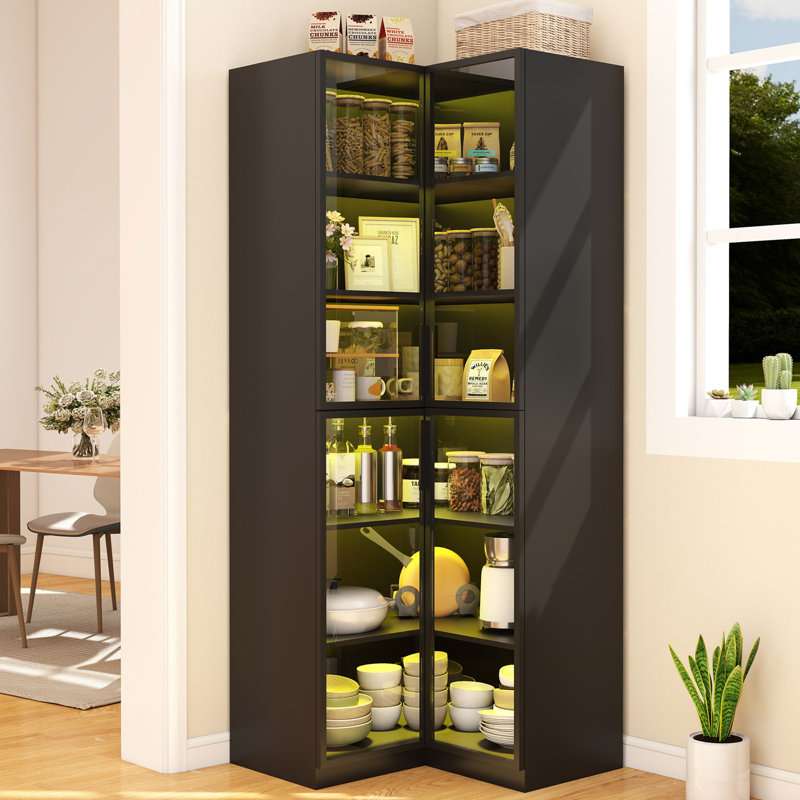 Vitrine d'angle à 6 niveaux, bibliothèque avec éclairage à DEL, bibliothèque de rangement en forme de L pour le bureau personnel et le salon