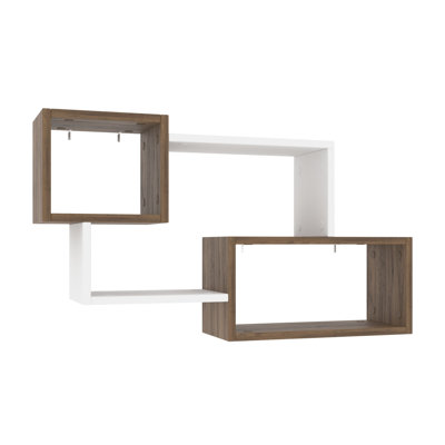 Scandinavian Wall Shelf, Walnut & White, 35.4 x 20.1 x 7.9 inches | 100% Melamine Coated Particle Board, Thickness: 0.7 inches | Numerous Shelves, Wall-Mountable, Stylish & Functional Design for Modern Home Decor