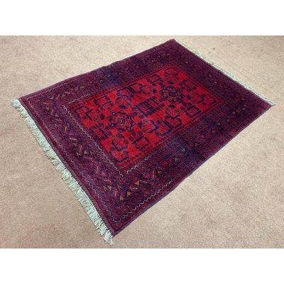Tapis en laine fabriqué à la main 3,4 pi x 4,5 pi, tapis Belandina Muhammadi Bukhara, tapis oriental, tapis tribal, tapis à poils longs et doux pour le salon.