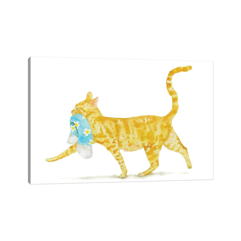 Orange Cat With Sock by Alexey Dmitrievich Shmyrov - Wrapped Canvas Print, 30.48 cm H x 45.72 cm W