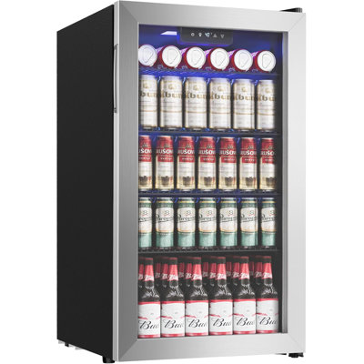 Beverage Refrigerator Cooler - 126 Can Mini Fridge With Glass Door For Soda Beer Or Wine, Beverage Cooler For Home, Office, Bar With Adjustable Removable Shelves, Silver
