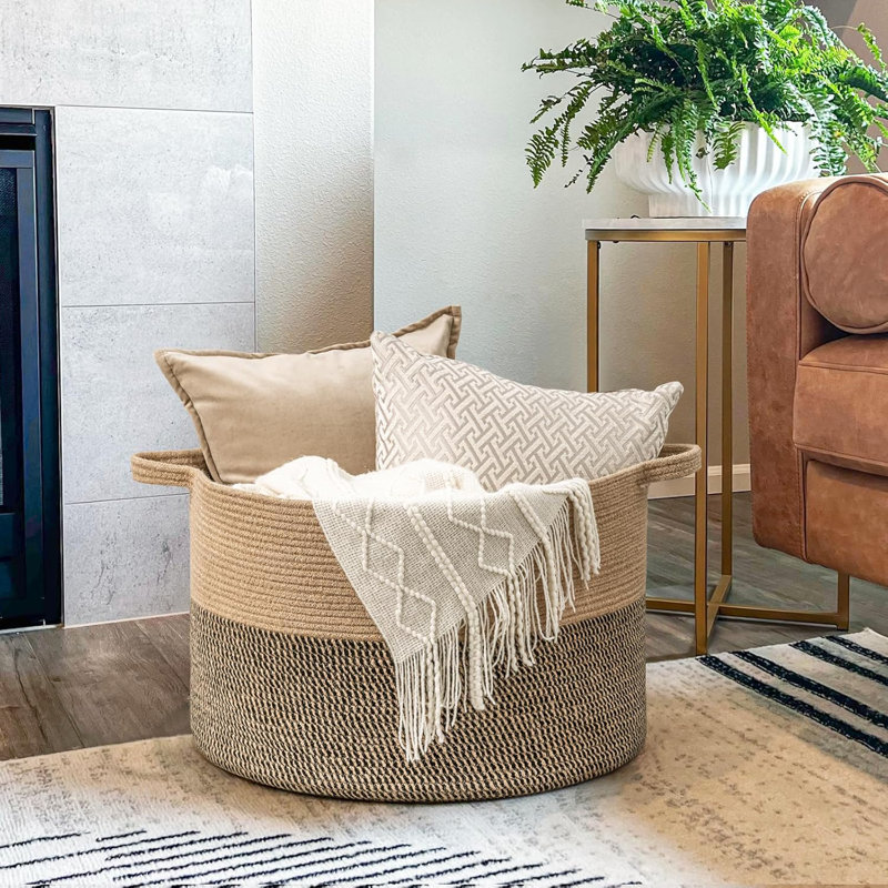 Beachcrest Home Fabric Decorative Basket, Beige/Tan