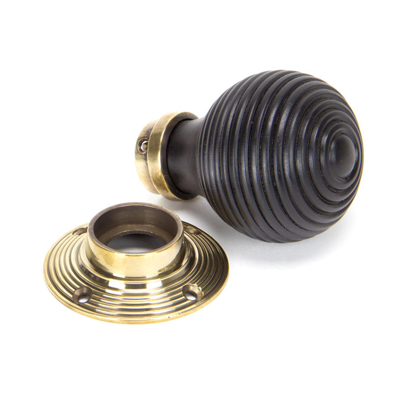 Ebony & Aged Brass Beehive Mortice/Rim Knob Set of 8