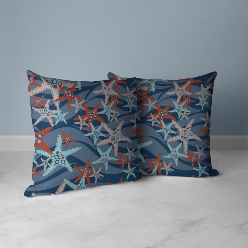 Coussin réversible Starfish Sway, Bleu/orange, H 16 po x l 16 po