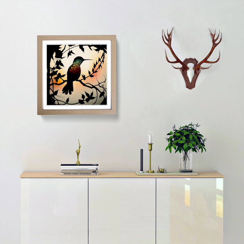 Hummingbird Silhouette - Single Picture Frame Print on Wood, Oak