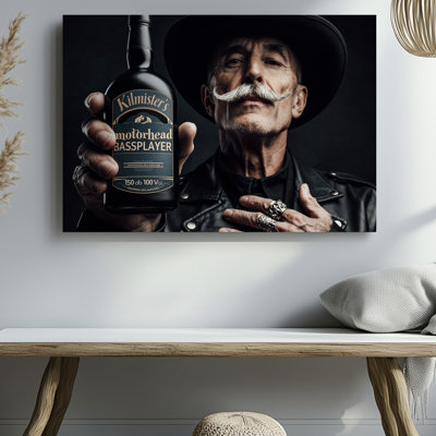 Canvas In A Striking Monochromatic Illustration A Rugged Man With A Wall Art Prominent Mustache And A Wide Brimmed Hat Radiates A Rock Canvas Wall Art