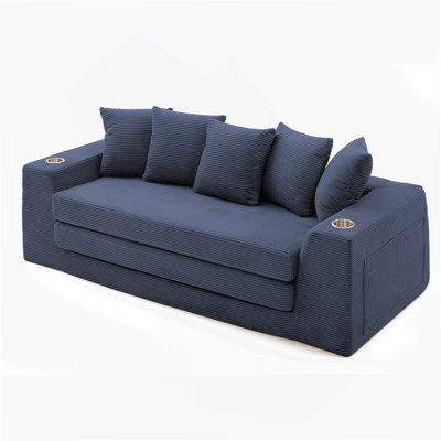 82.25 Convertible Sofa Bed, Loveseat Sleeper With Corduroy Upholstery, 5 Pillows, Side Pockets, And No Assembly Required
