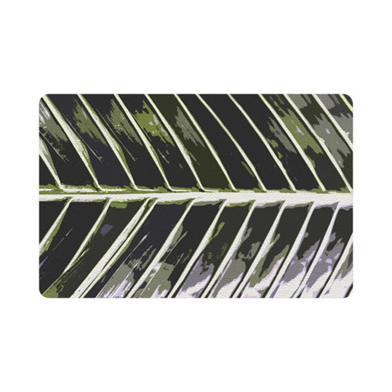 Tropical Leaf Vegan Leather Rectangle Pebble Placemat, Khaki
