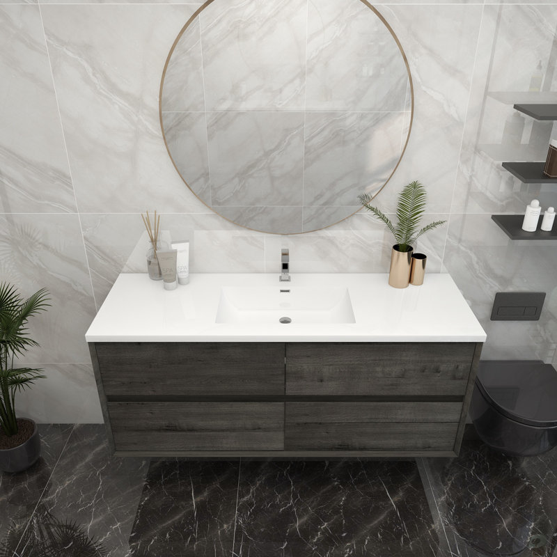 Meuble-lavabo simple 60 po, Chêne fumé