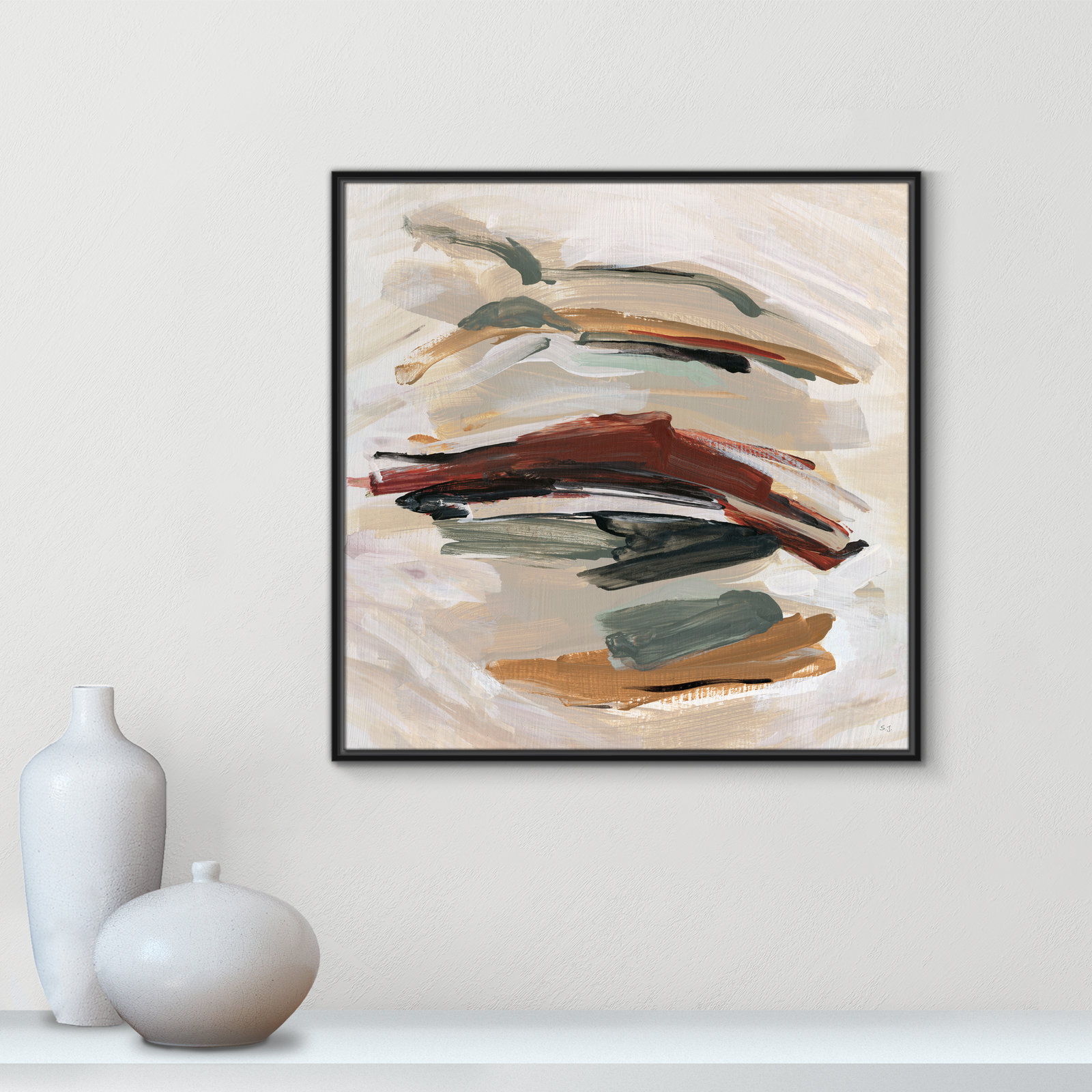 Carmina "Spring Shadows" Painting by Susan Jill, 31.5" H x 31.5" W, Black