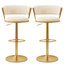 Tabouret de bar pivotant à 360° avec assise de 42 cm de large, hauteur réglable, revêtement en velours, structure en métal doré et repose-pieds.-1282993195