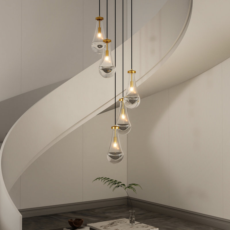 Luminaire suspendu grappe 5 lumières, Doré