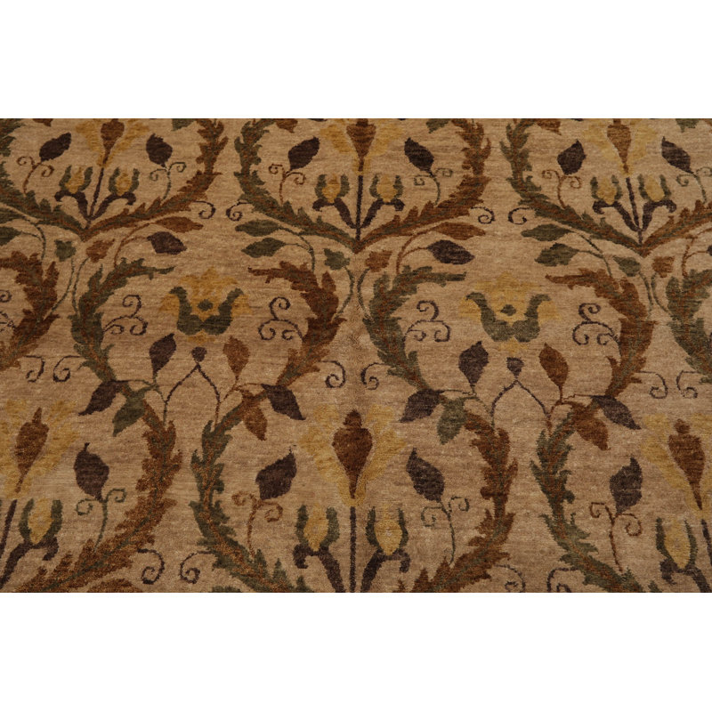 Hand-Knotted Tan and Brown Wool Oriental Rug, 6' x 9'