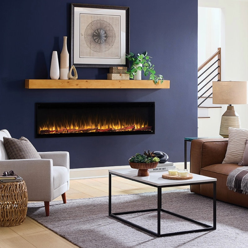 Encase Solid Wood Mantel Shelf for Electric Fireplaces, 84", Natural Honey Stain