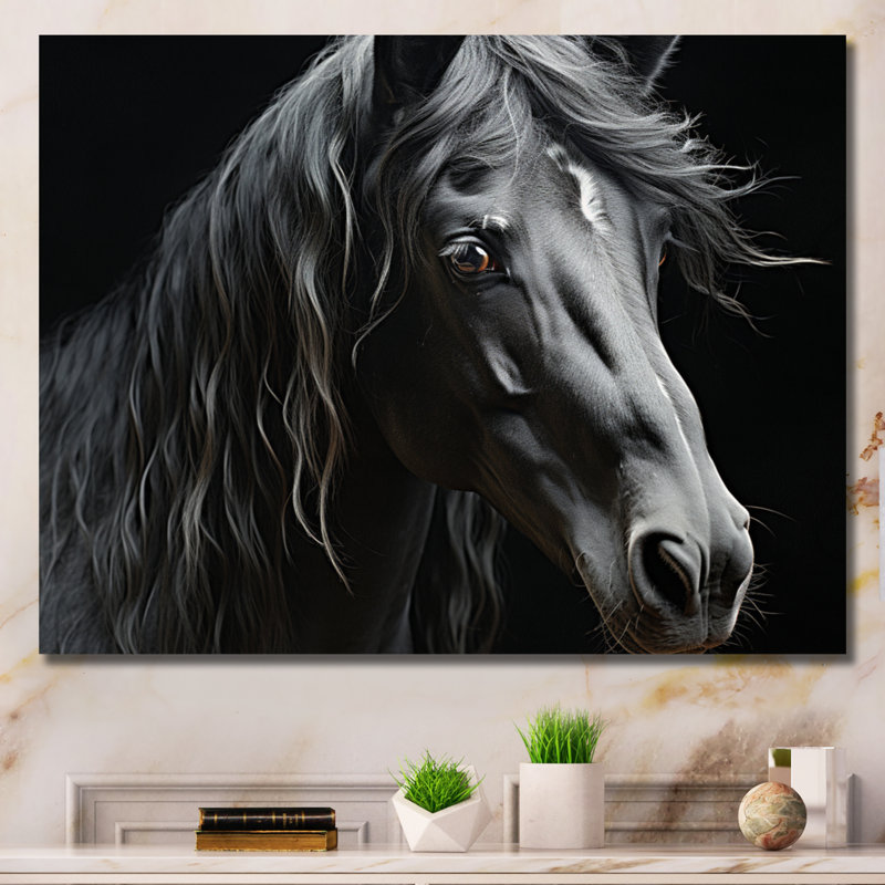 Black White Horse Portrait - Animals Canvas Prints, Toile tendue, H 34 po x l 44 po x P 1,5 po