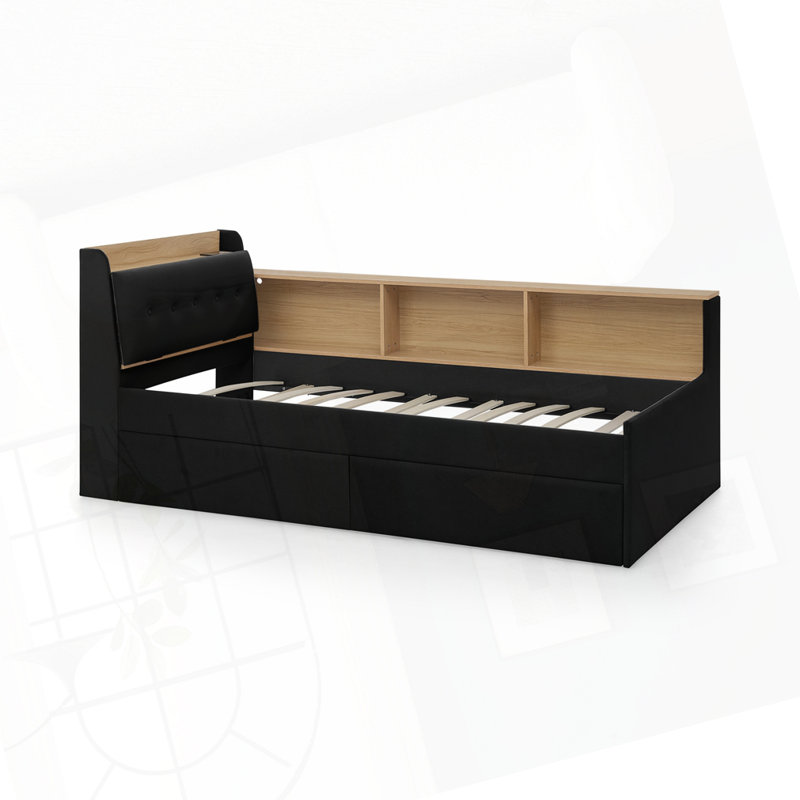Velvet Upholstered DayBed Twin Size, Black with Drawers