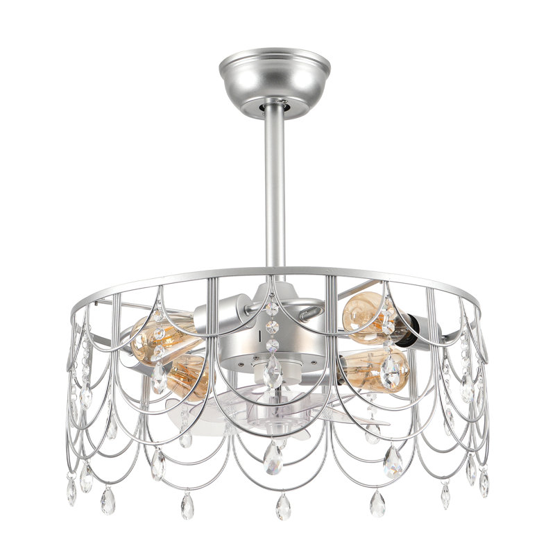 Matisha 21" Luxury Crystal Caged Ceiling Fan with Light Kit and Remote, Chrome with Clear Blades
