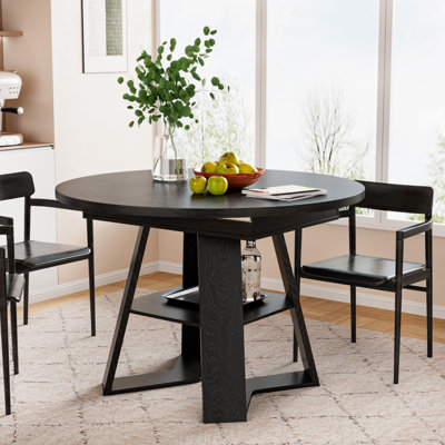 43.3"-59" Extendable Round/Oval Dining Table for 2-8 with Storage