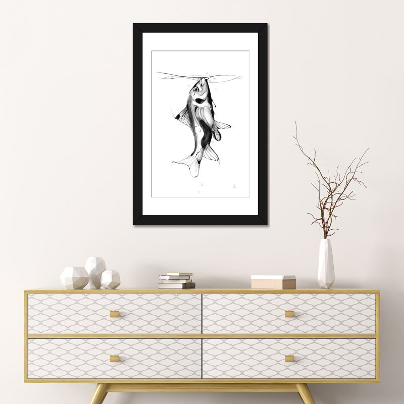 " Fish Fuel " by Alexis Marcou, 24" H x 16" W x 1" D, Black Framed Fine Art Paper, White