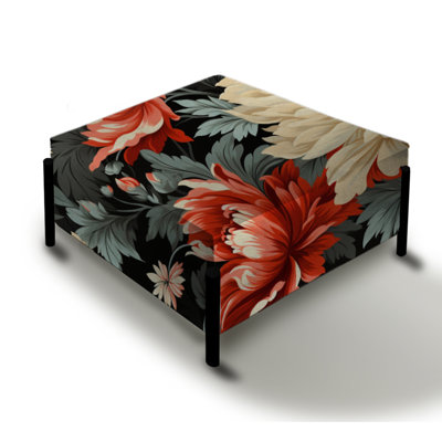 Luxurious Red And Beige Flowers Damask - Damask Large Square Ottoman