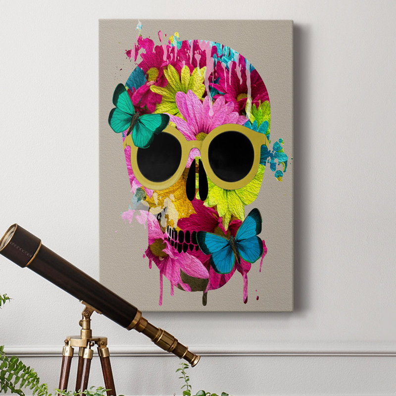 Floral crâne - impression sur toile tendue, H 18 po x l 12 po x P 1 po