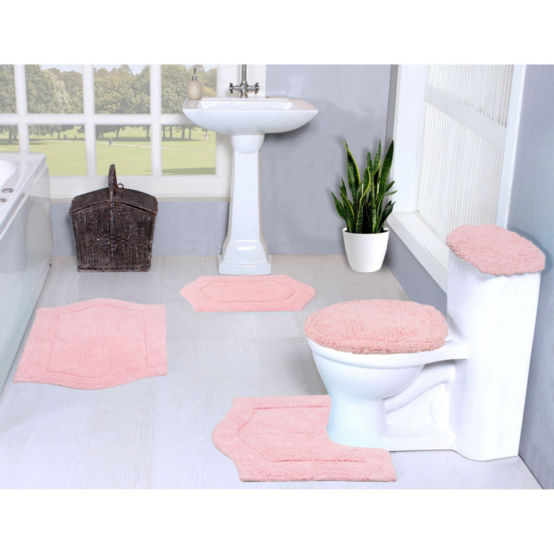 Athyrium Cotton 5 Piece Bath Mats Set, Quick Dry, Machine Washable, Absorbent, Pink