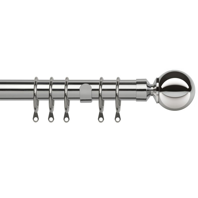 Mccarron Chrome Adjustable 2.8cm Single Curtain Pole, 5cm H x 210cm W x 13cm D