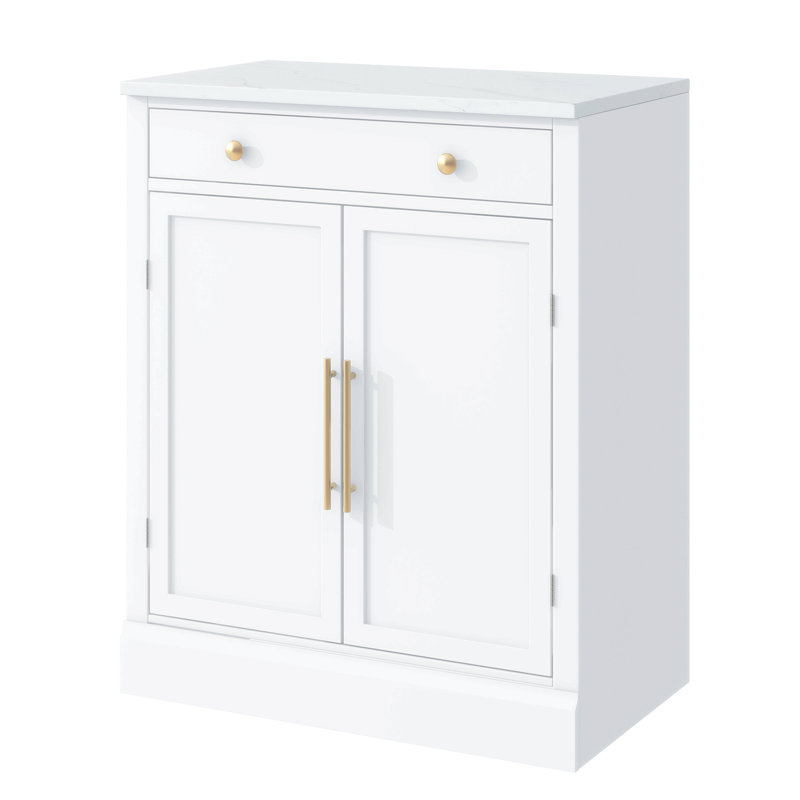 Garde-manger autoportant moderne, rangement pour buffet de nourriture, armoire à café avec tiroir, 2 tablettes réglables et 2 tablettes de porte pour la cuisine et la salle à manger