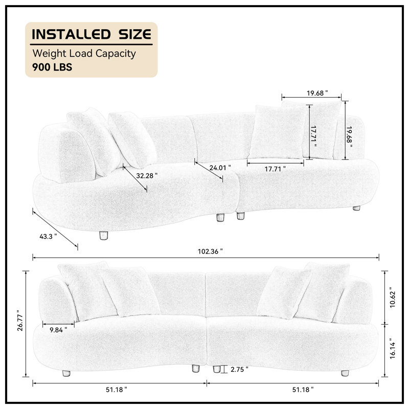 102" Upholstered Curved Sofa Couch