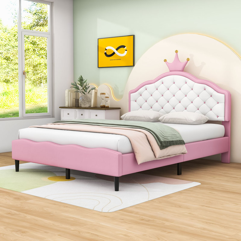 Lit en cuir PU avec tête de lit capitonnée Crown Fantasy, Double