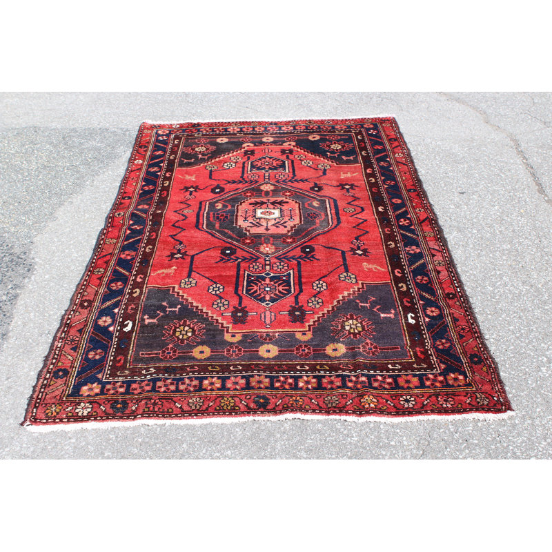 Tapis rouge marine noué à la main 3 po 11 po x 6 po 7 po