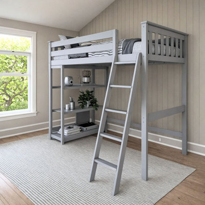 Twin Solid Wood Slat Loft Bed with Bookcase