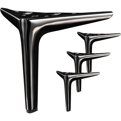Ensemble de 4 pieds de meubles en métal noir brillant pour canapé, armoire, canapé, repose-pieds, table et commode - résistant à la rouille, robuste et facile à installer