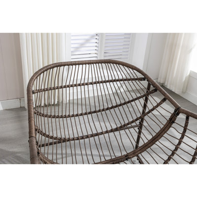 Chaise berçante d'extérieur en rotin, fauteuil inclinable et berçant rembourré pour le porche, salon, patio, jardin, blanc, chaise
