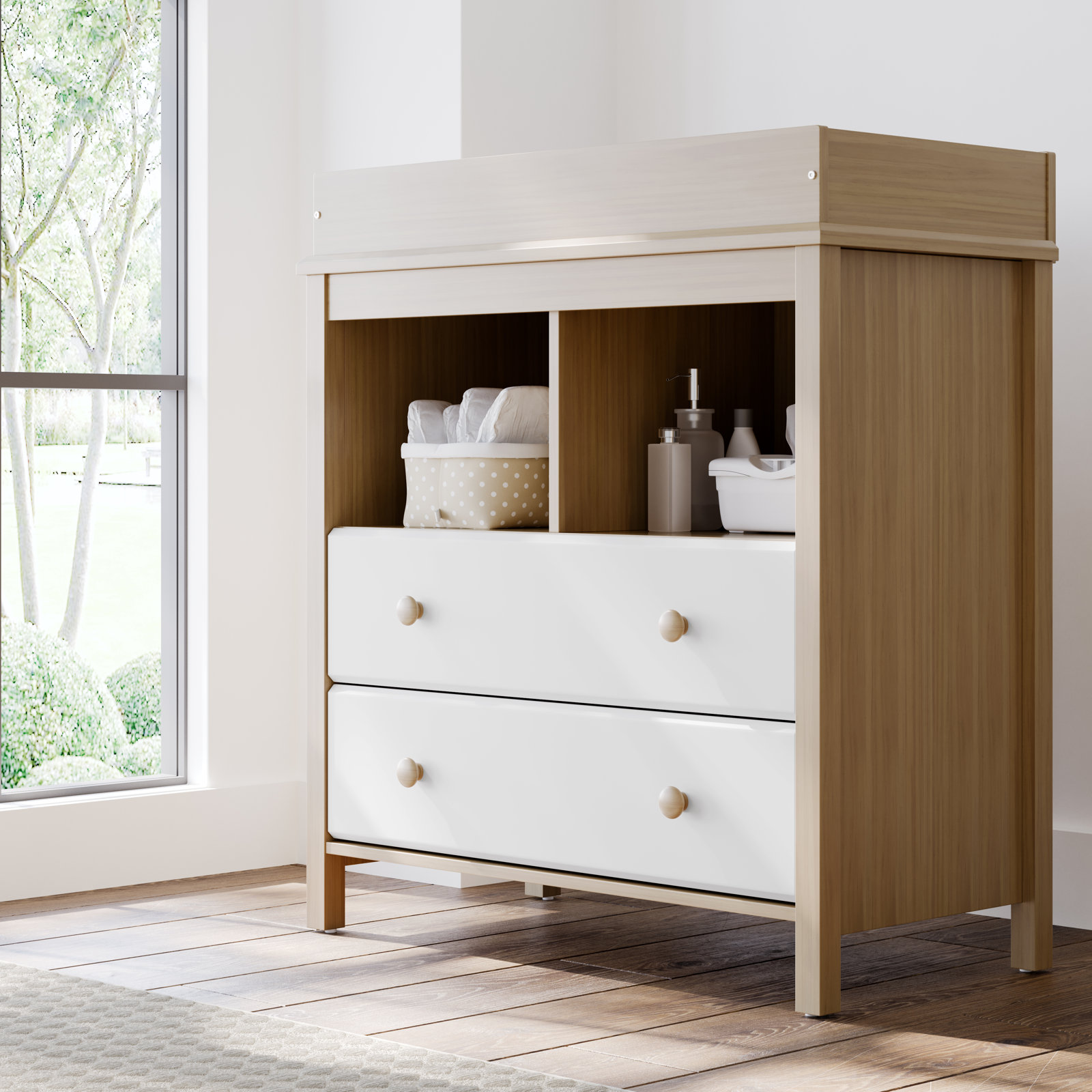 Alpine Changing Table Dresser, Driftwood/White