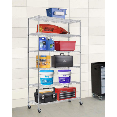 Heavy Duty 6-Tier Adjustable Wire Shelving Unit With Wheels, 2100 LBS Capacity Steel Storage Rack For Garage, Kitchen, And Home Organization