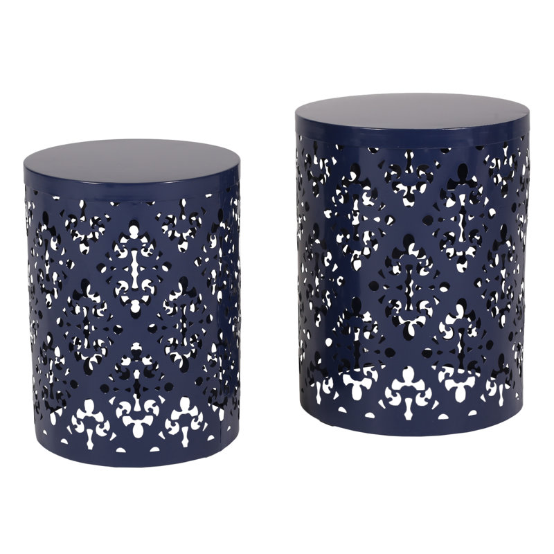 Tables en métal bleu marine - décoration moderne en fer découpé, cadre thermolaqué, ornement en deux, Marine
