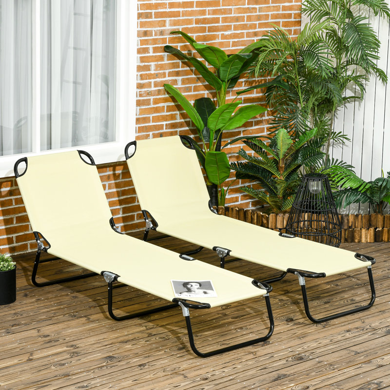 Poolside Sunbathing Seats, 5-Level Reclining, Steel Frame, Beige, Perfect For Relaxing In Yard, Patio, Beach Area Lounge Chairs, Reclining Back, Structure, Sun Tanning Pool