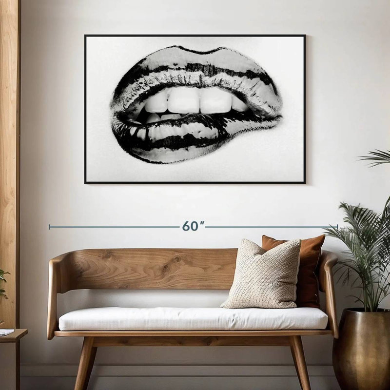 Monochrome Biting Lip, 46" X 31", Floating Frame Black