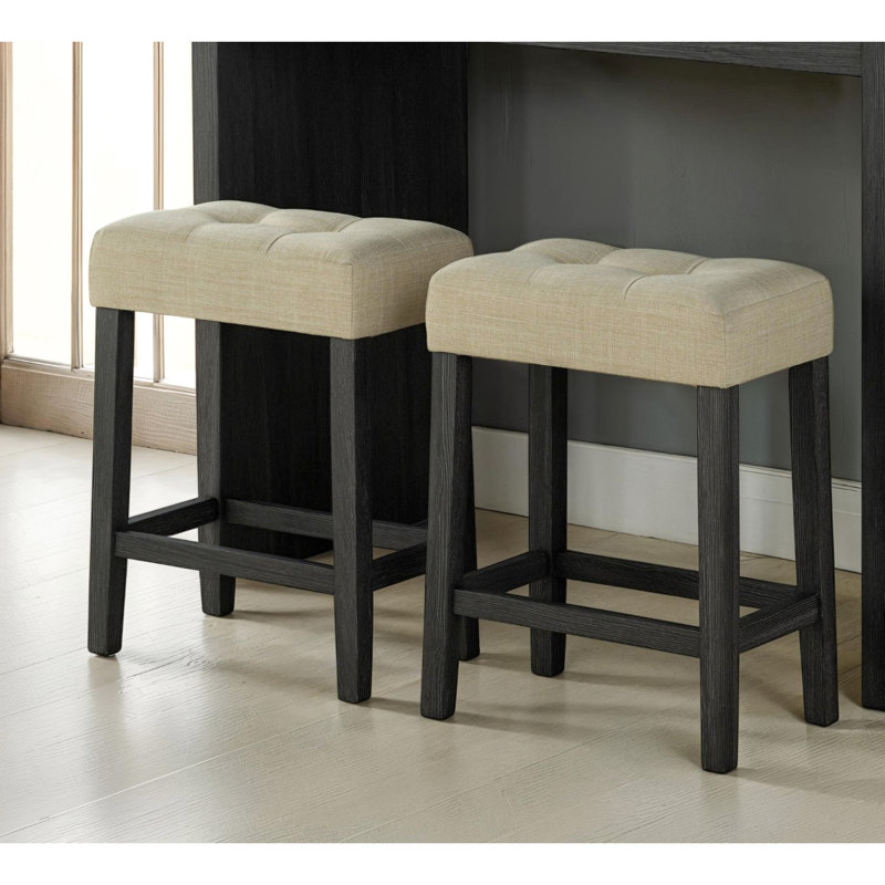 Table de salle à manger 3 pièces avec coussins de tabouret, rectangulaire, rustique, plateau gris-noir, 2 tabourets, contemporain, beige