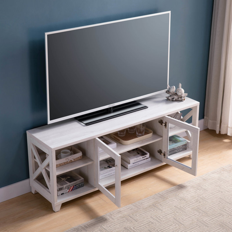 Meuble télé 60 po avec armoire transparente et 4 tablettes, convient aux tablettes de style télé de 60 à 69 po