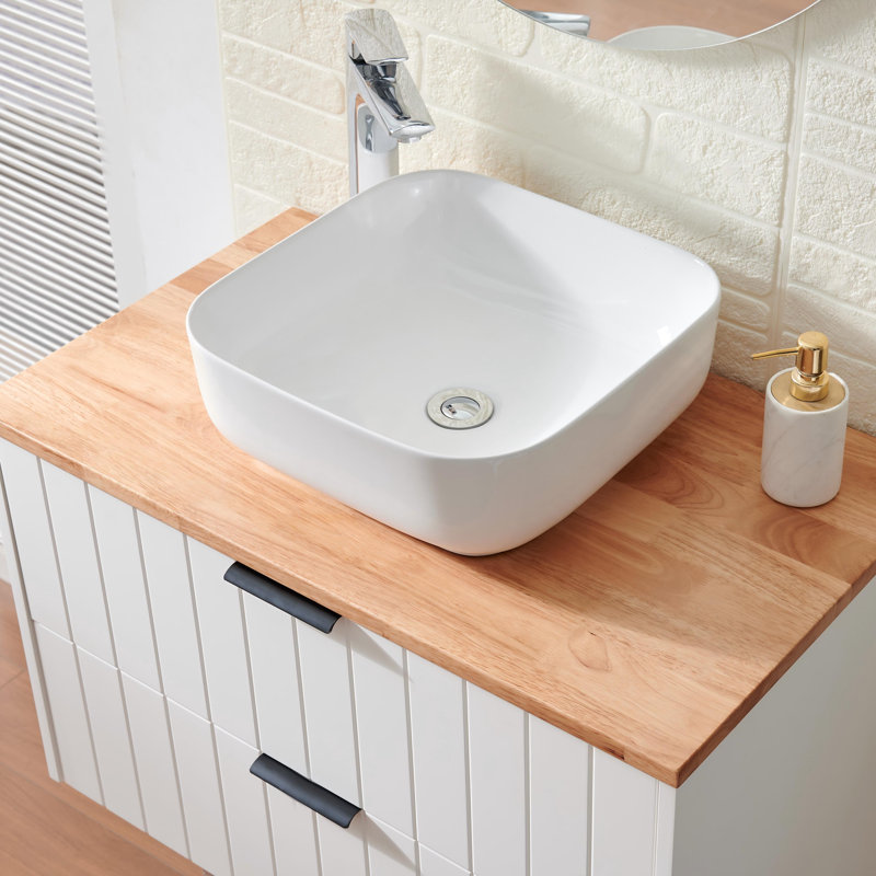 Vasque carré blanc, vasque à poser en céramique, 38,4 x 38,4 x 14 cm, lavabo de salle de bain