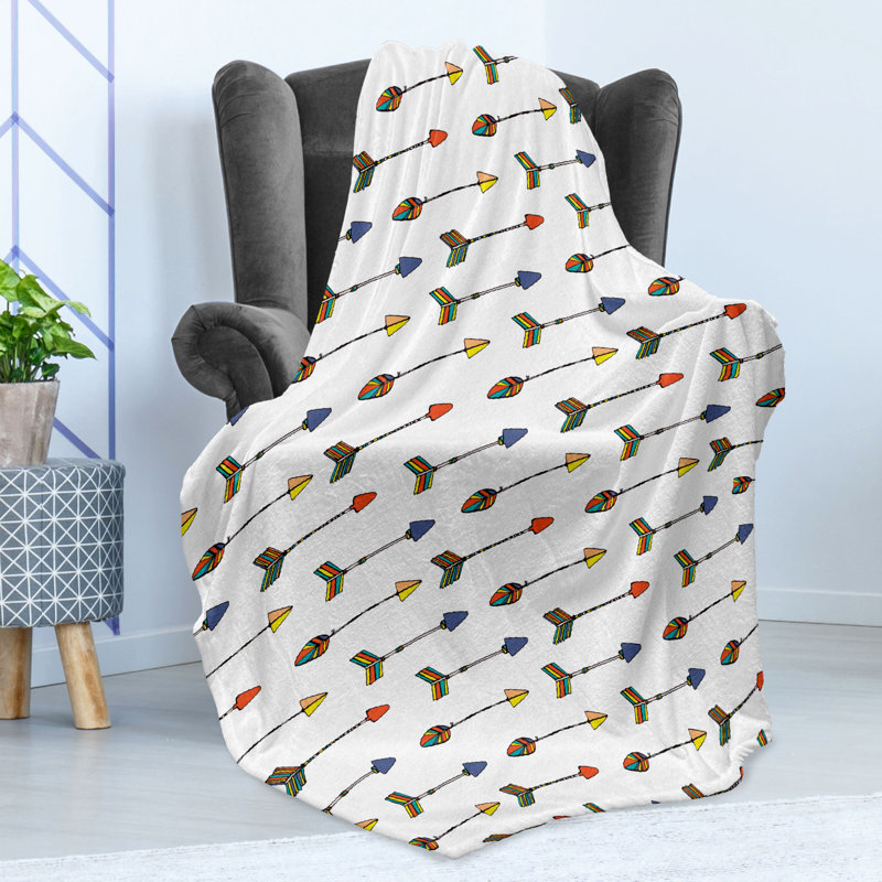 Ambesonne Arrow Fleece Throw Blanket Native Folk Multicolor, 70" W x 90" L