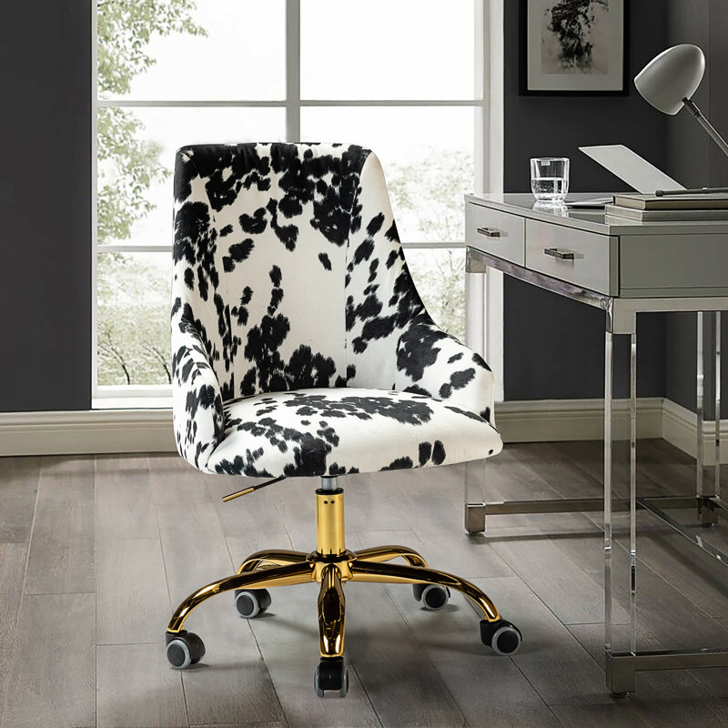 Landynn 21" W Modern Swivel Task Chair with Animal Print Design, Black