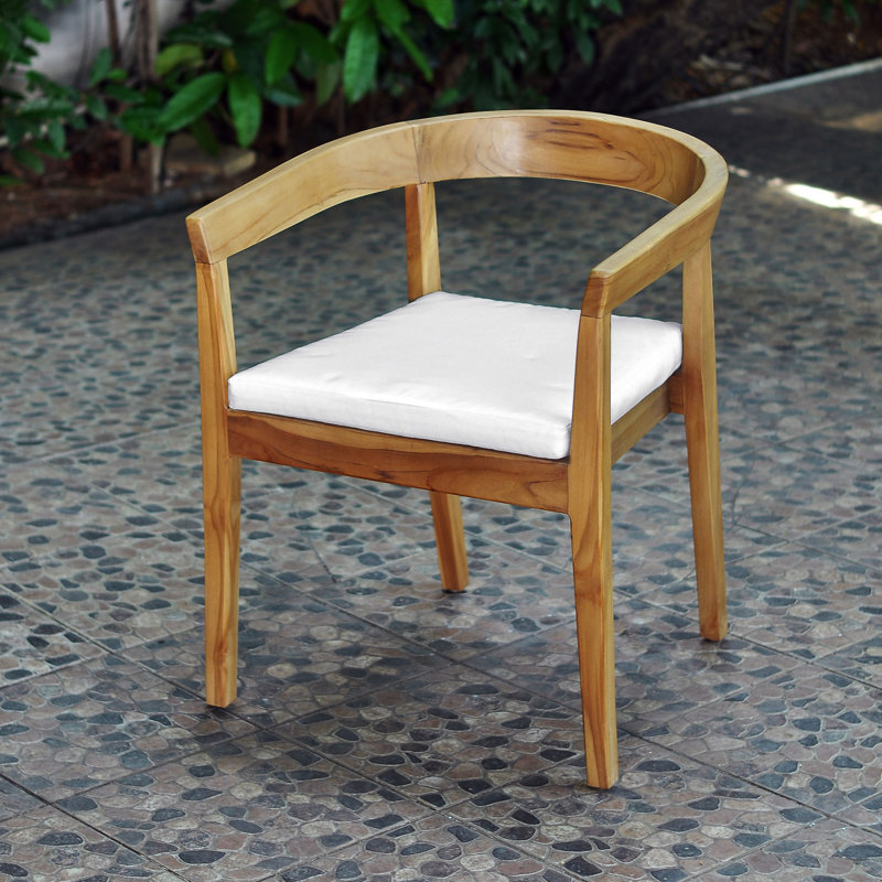 Bali Outdoor Teak Dining Armchair, Canvas Air Blue Sunbrella® Canvas