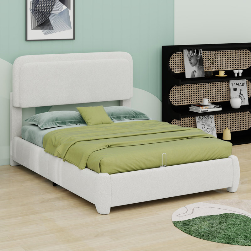 Base de lit Boucle avec tête de lit, tête de lit nuage courbé et plateforme à profil bas, Double