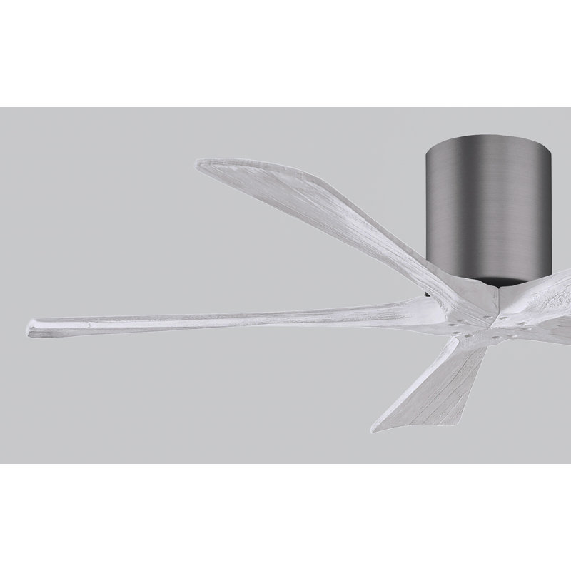 60" Irene 5-Blade Hugger Ceiling Fan with Wall Remote, Matte White, Brushed Pewter, 52"