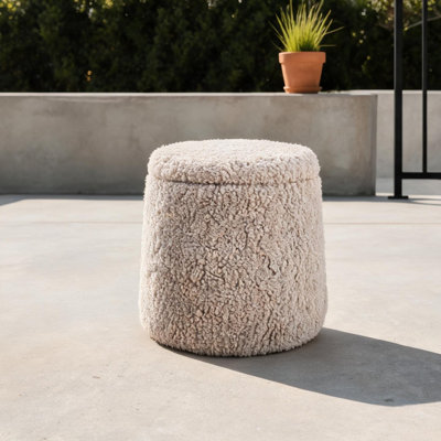Pouf de rangement rond en bouclette avec mousse haute densité, 50 cm (20 pouces), aucun assemblage requis