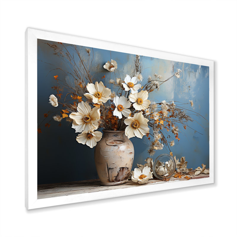 Nature morte au bouquet de fleurs sauvages, Cadre simple blanc, H 34 po x l 44 po x P 1,5 po